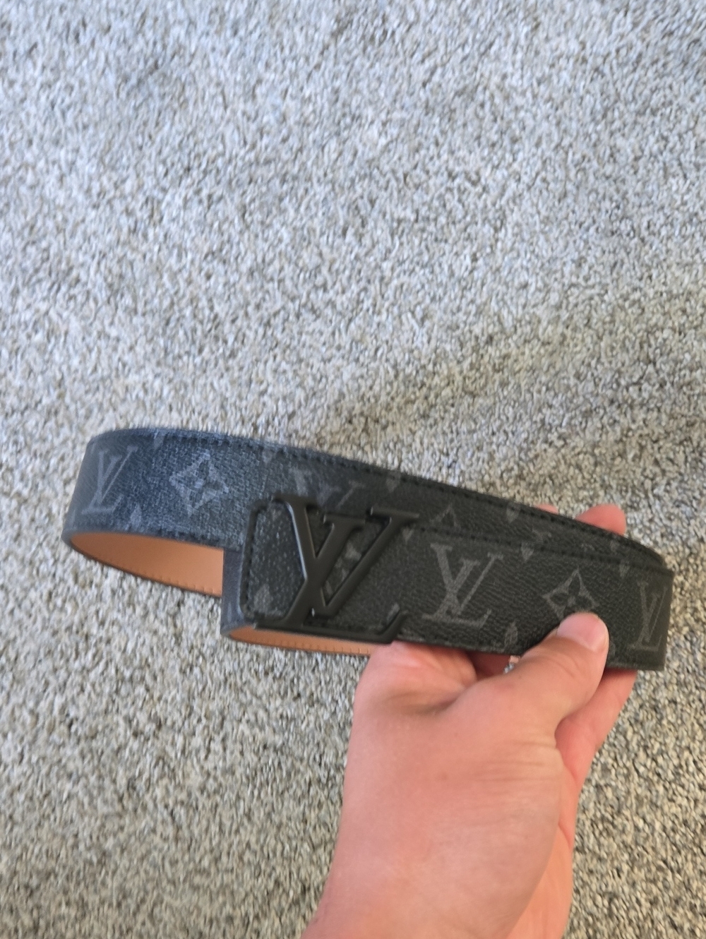 Louis Vuitton Black Monogram Belt with Matte Black LV Buckle